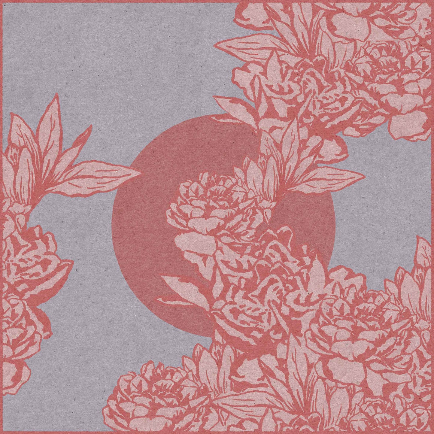 Vintage style poster with flowers motif in red and gray colours