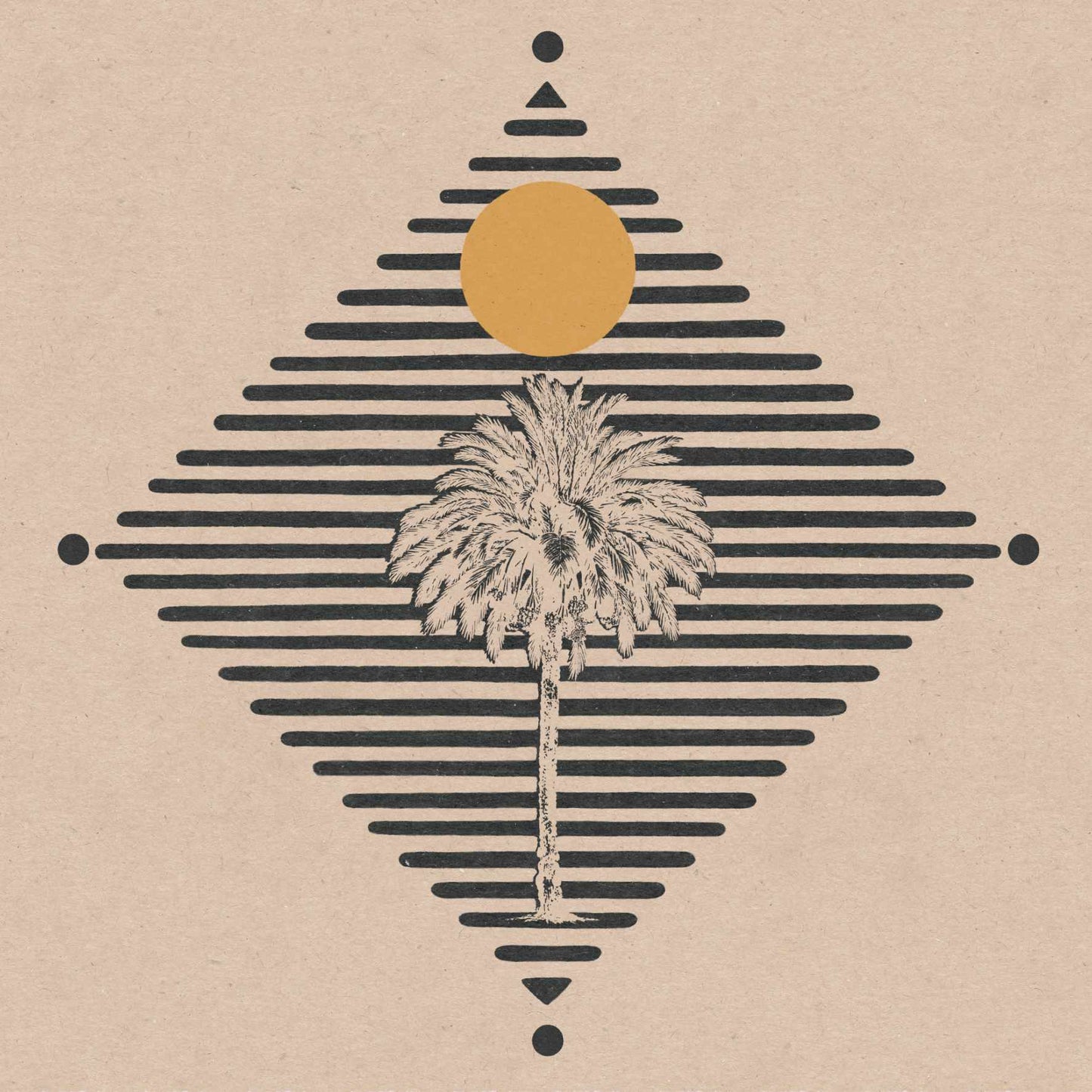Boho art poster with a motif of a palm tree and sun
