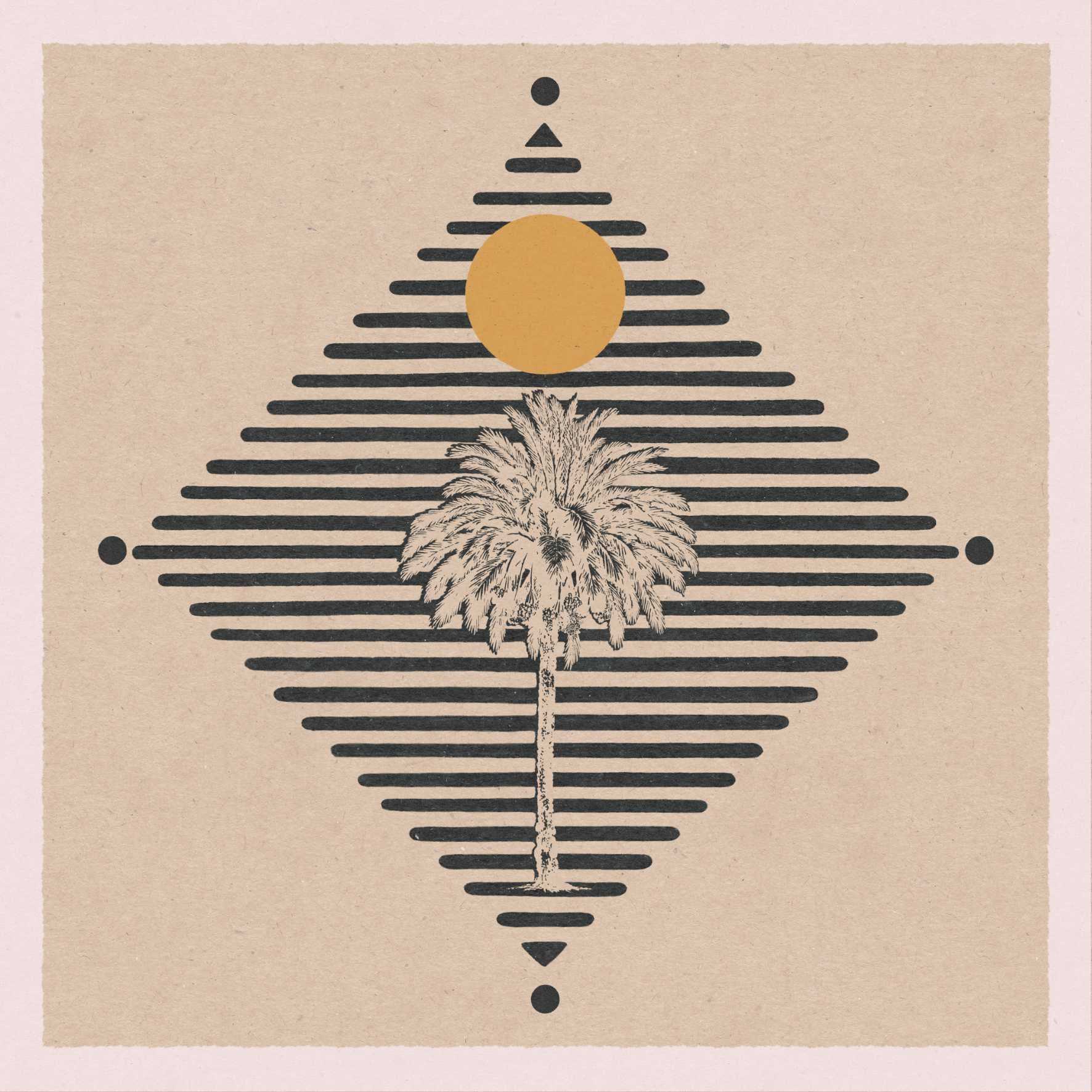 Boho art poster with a motif of a palm tree