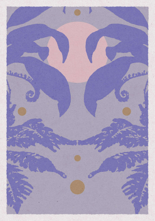 Boho style botanical motif poster in purple and gray color