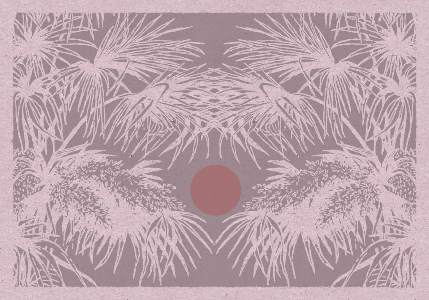 Boho art poster with an illustration of palm leaves and a sun motif