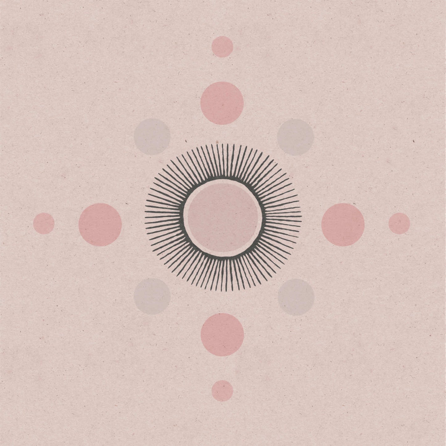 A minimalist poster with a composition of a sun and circular shapes