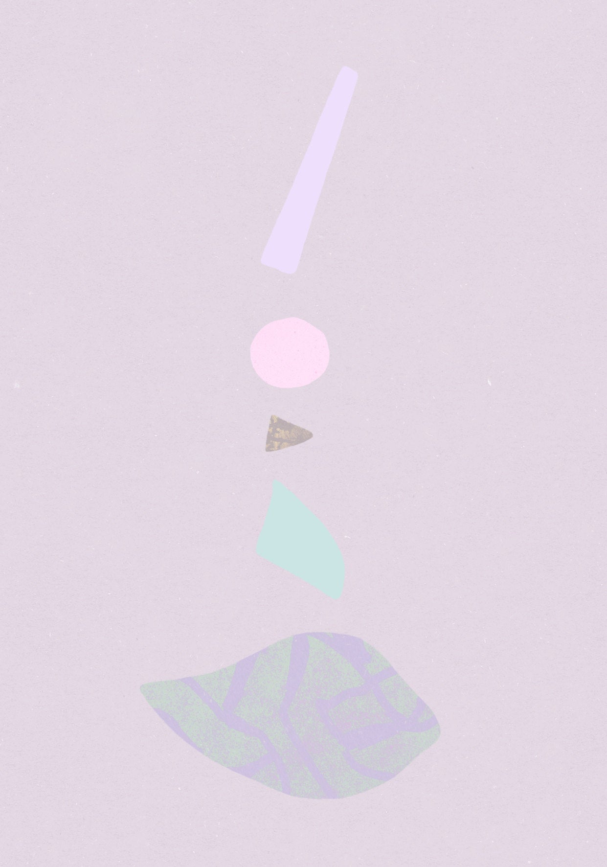 An abstract poster in shades of pink, blue, purple and beige
