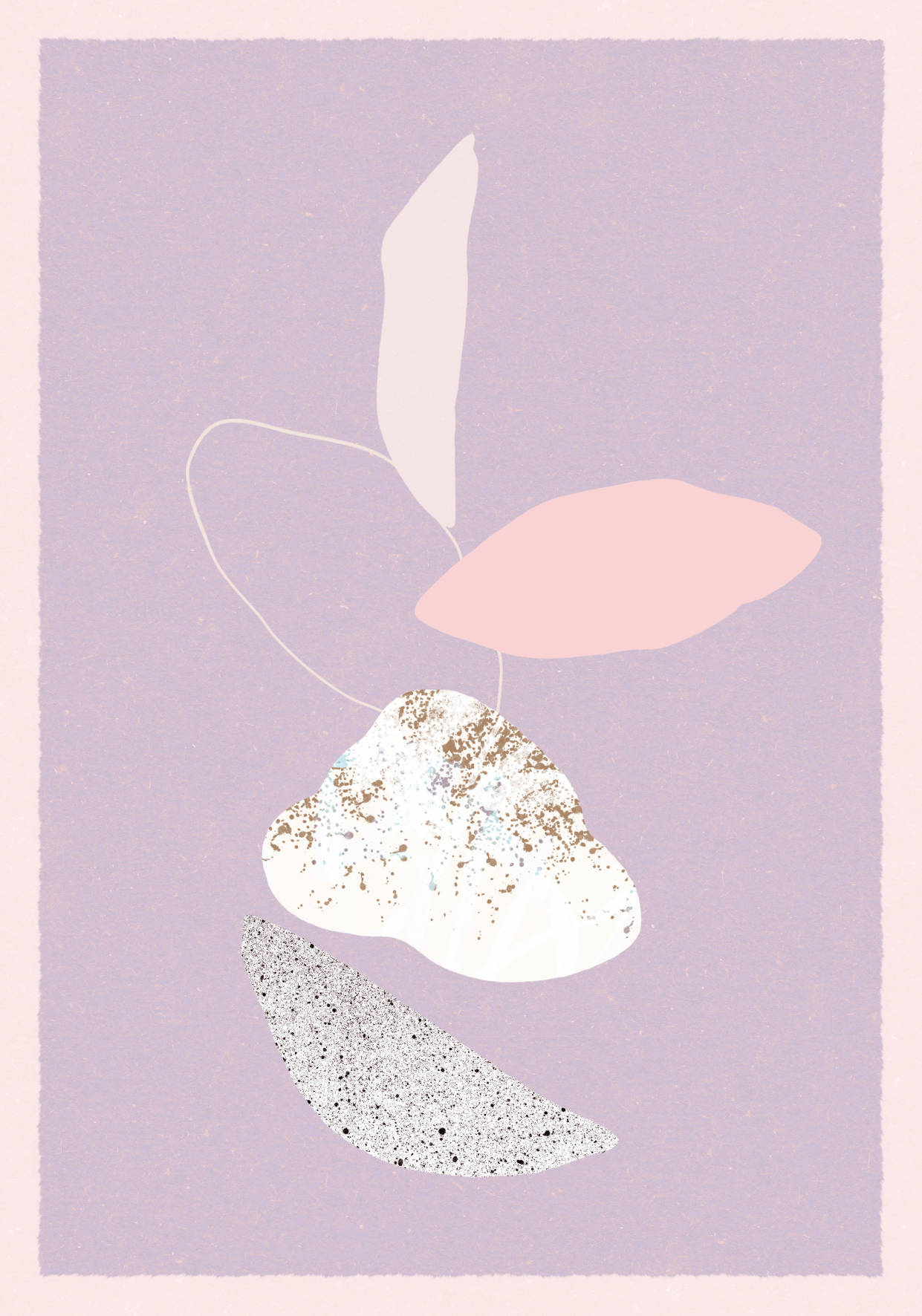 Wall art with an abstract composition of shapes in white, pink and apricot colors