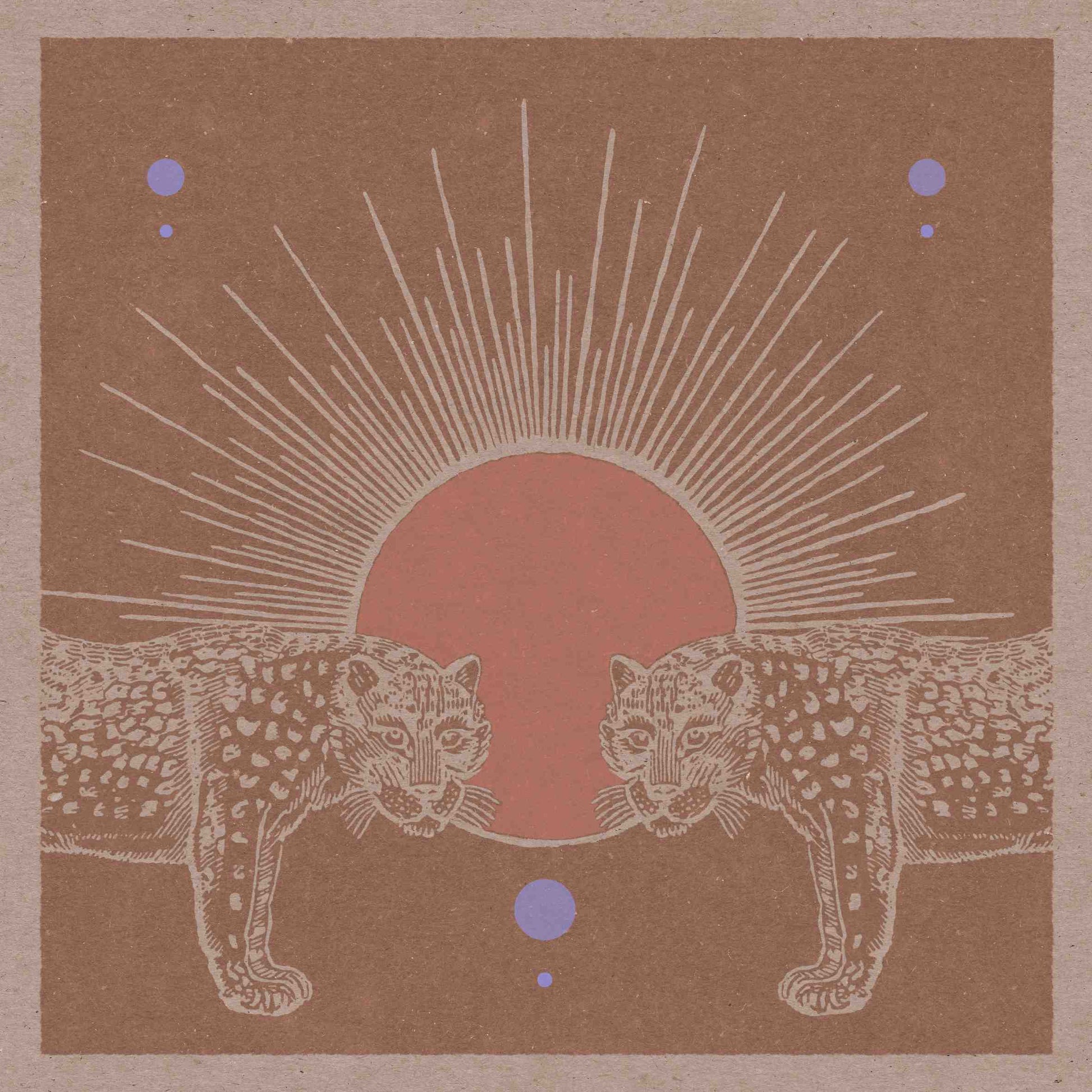 Boho art poster with two cheetahs and a shining sun