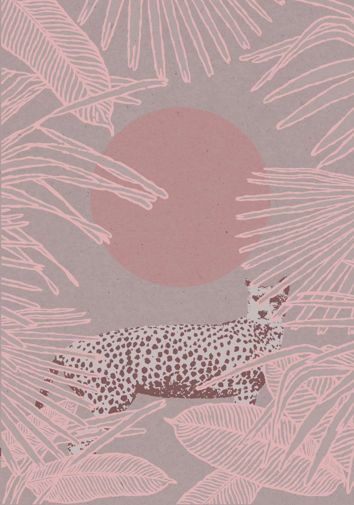Boho art poster with an illustration of a cheetah in the jungle