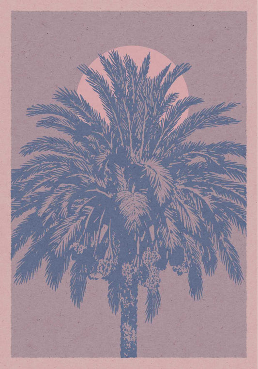 Art poster with an illustration of a palm tree and sun