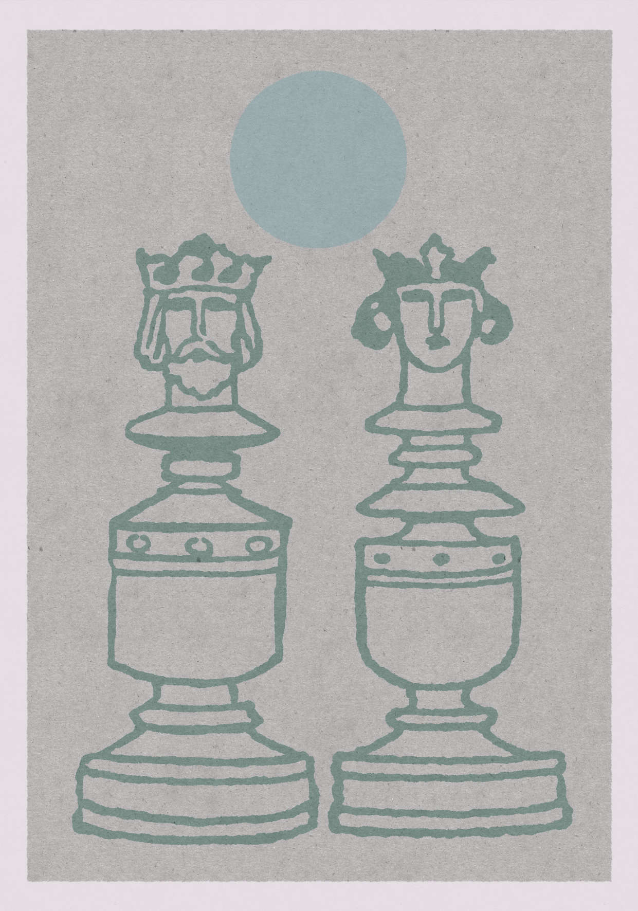 An art poster with a chess motif of a king and queen