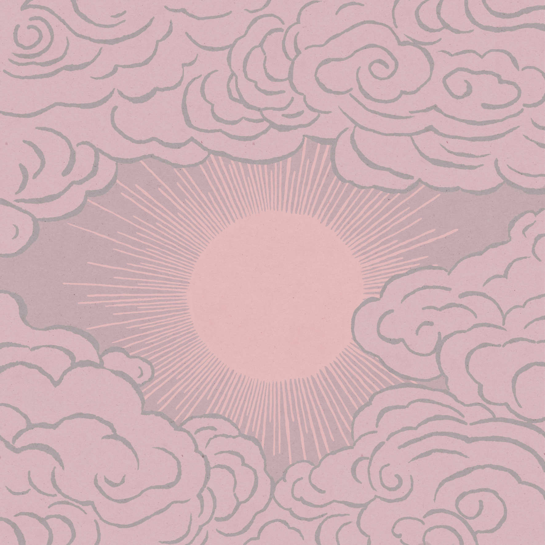 A boho poster with an illustration of a shining sun and clouds in warm beige tones