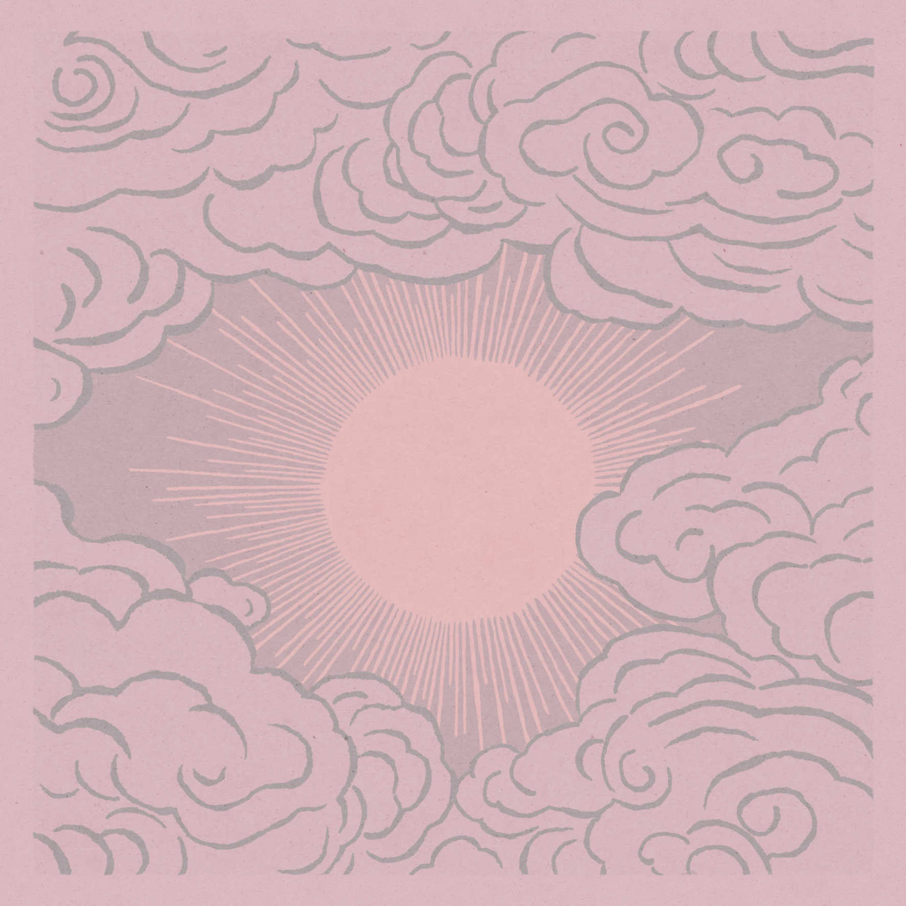 A vintage style poster with an illustration of the sun shining through clouds