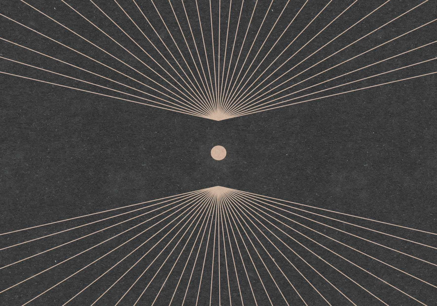 Minimalist art poster in shades of black and mustard with an illustration of a sun in space